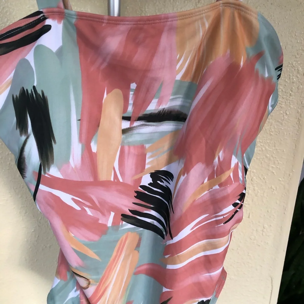 One piece Pink Abstract Swimsuit XL - Picture 2 of 10
